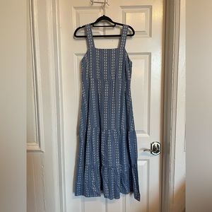 Madewell Embroidered Button-Back Tiered Sundress Blue Floral Yd Dobby